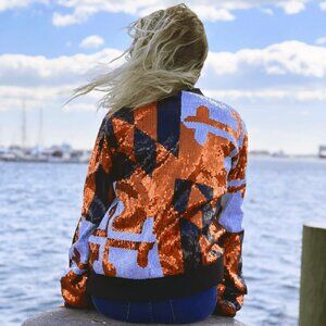 Maryland Flag Orange Sports Sequinned Zippered Jacket - NEW Fast Ship